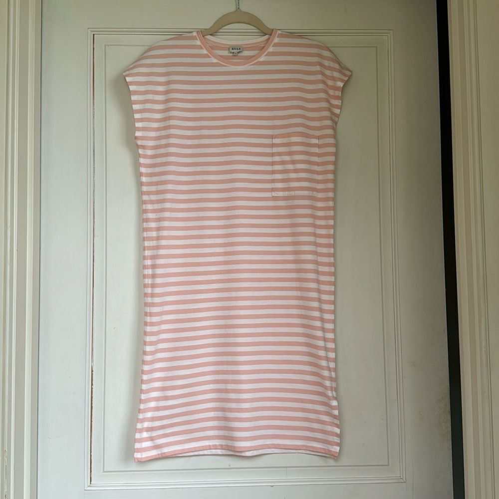 Like New Worn Once Pink And White Striped Cotton Dress With Front Pocket By KULE